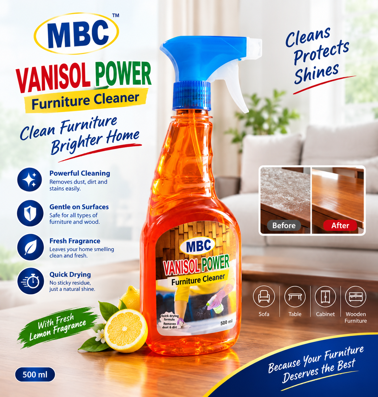 VANISOL Power Furniture Cleaner Ad Furniture Cleaner { 500ml } - Image 1